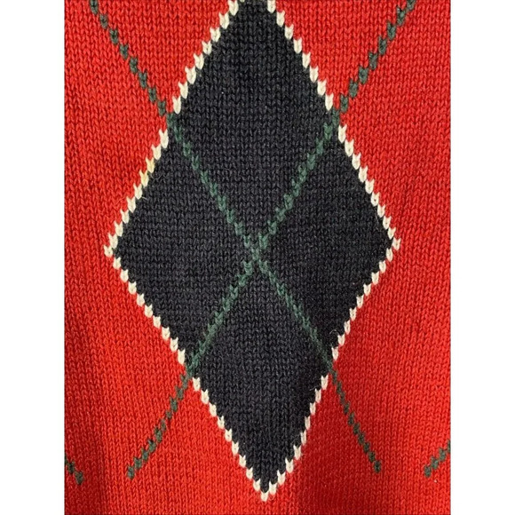 Vintage Casual Corner Ramie Cotton Argyle Red Sweater M Mock Turtleneck Classic - Picture 4 of 7